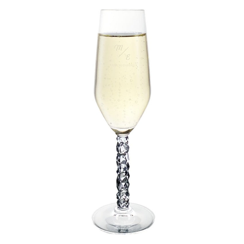 Orrefors Carat champagneglas med monogram och personlig text