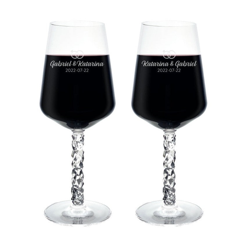 Carat vinglas med gravyr - Ringar (2-pack)