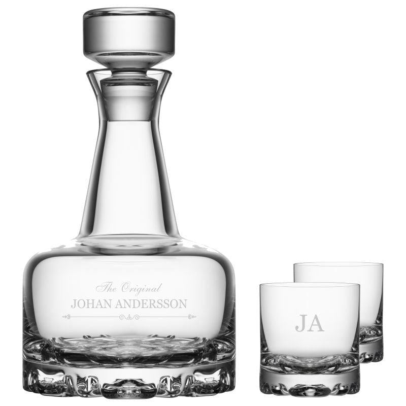 Karaff och glas med gravyr – Orrefors Erik