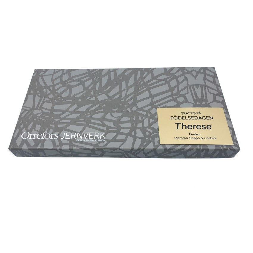 Orrefors Jernverk knivset - med graverad skylt