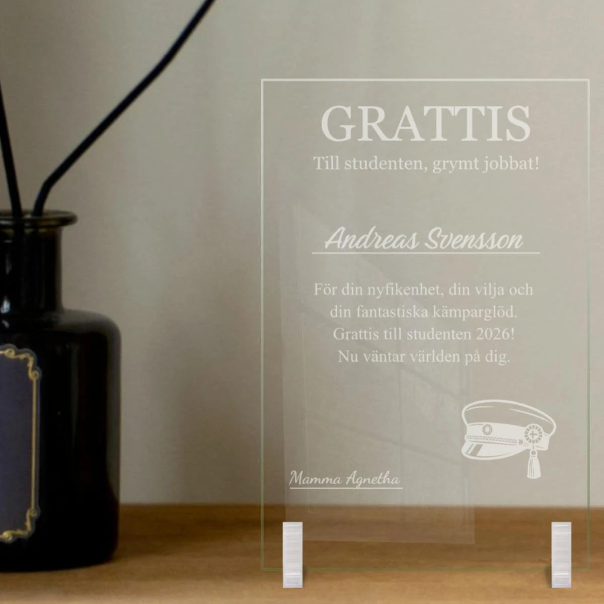 Graverat diplom i glas - studentpresent