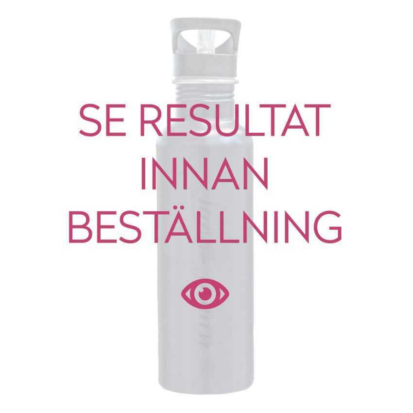 Vattenflaska med kursiv text