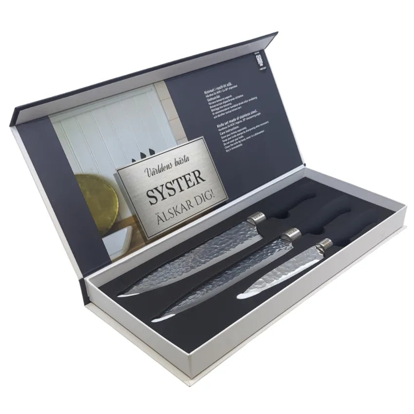 Knivset med personlig hälsning - Svart