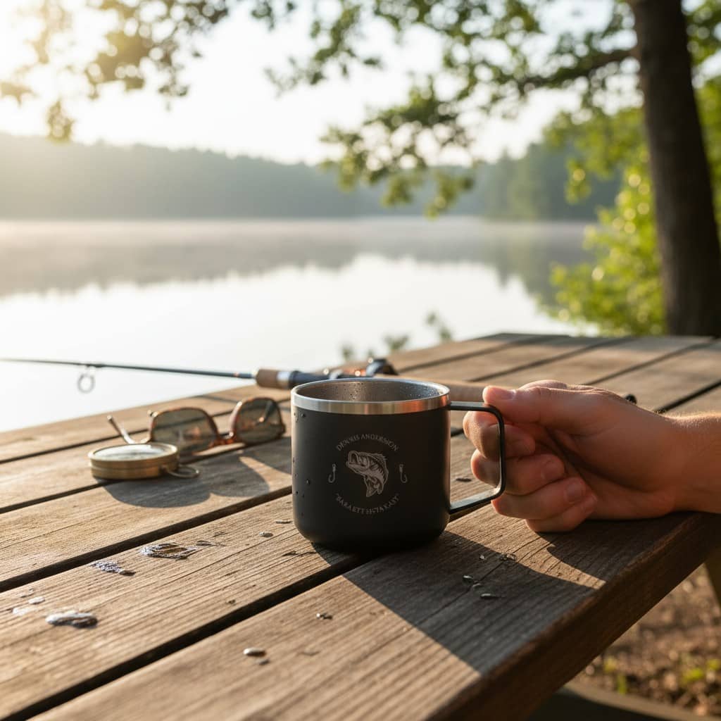 Campingmugg med gravyr - Fiske