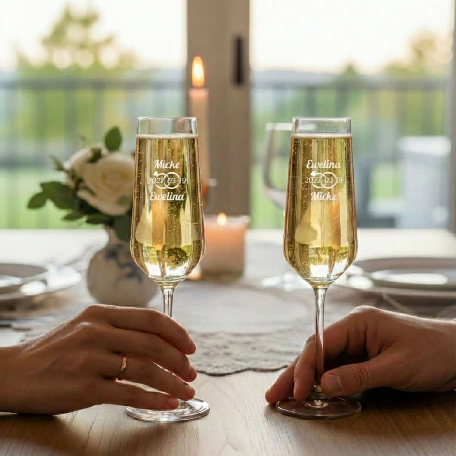 Champagneglas med gravyr mijlöbild
