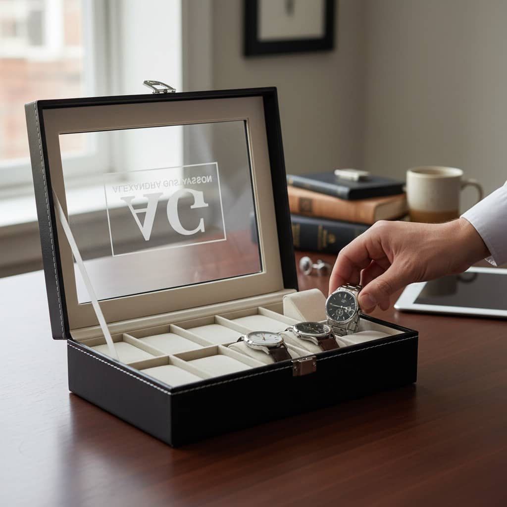 Miljöbild klocklåda med gravyr