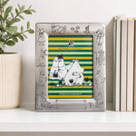 medgravyr Moomin metal photo frame with pewter-like finish and engraved character details for christening gifts