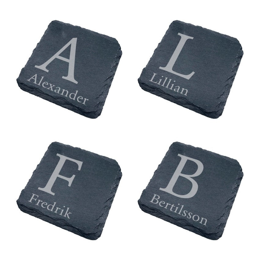 Glasunderlägg skiffer - Initial och namn