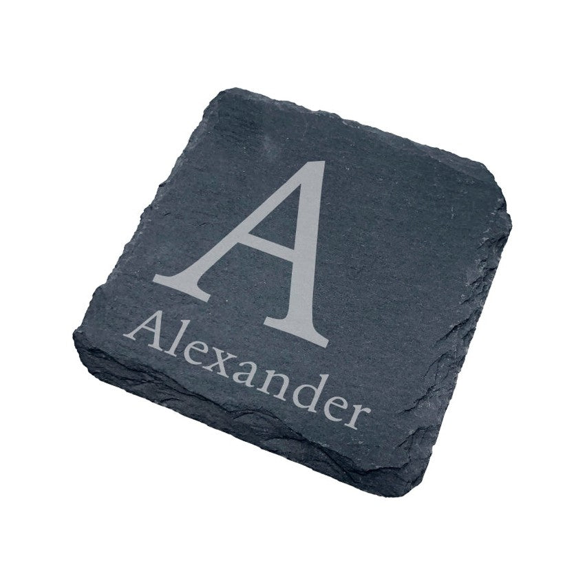Glasunderlägg skiffer - Initial och namn