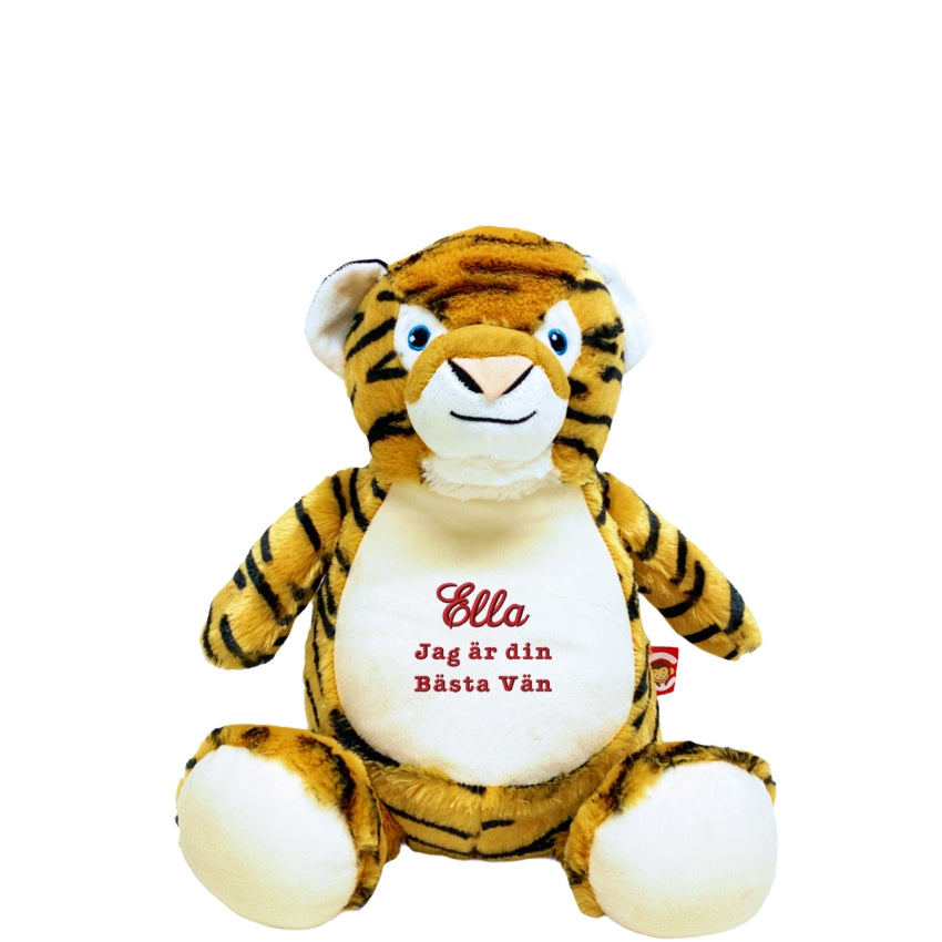 Gosedjur i form av tiger med broderat namn