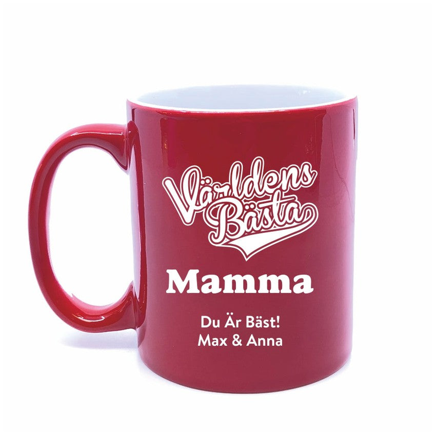 Röd kaffemugg med namn - Världens bästa