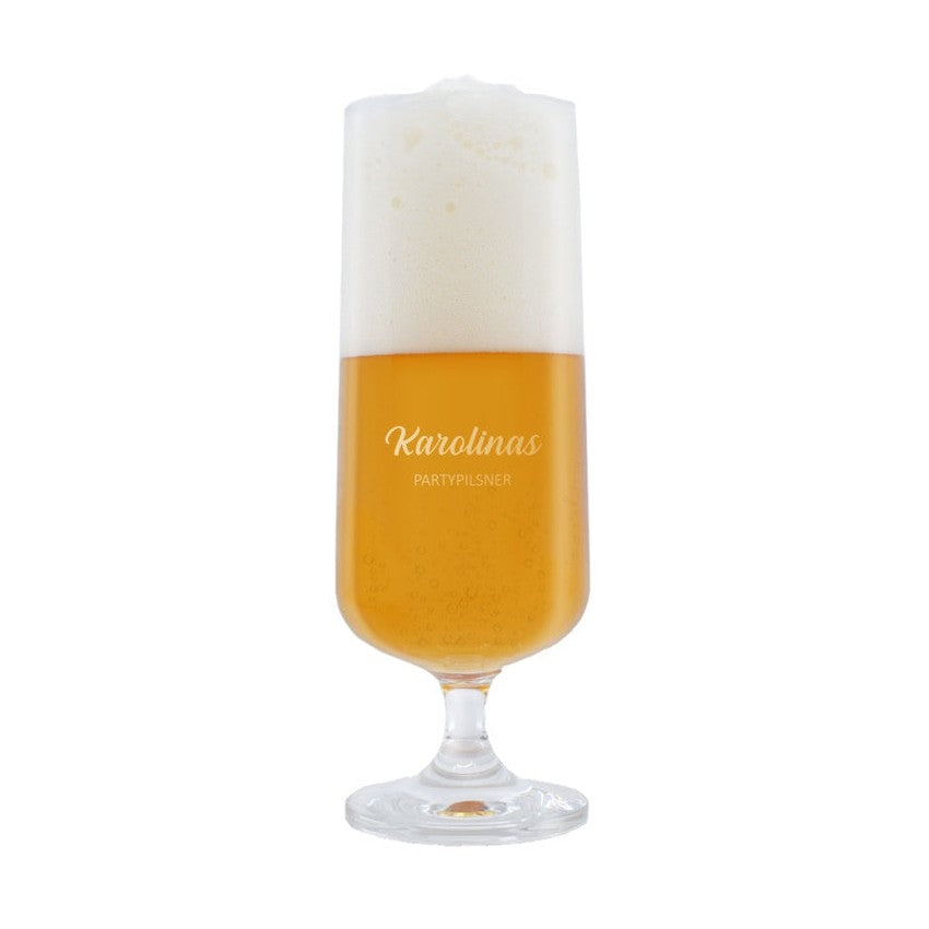 Ölglas med gravyr och namn