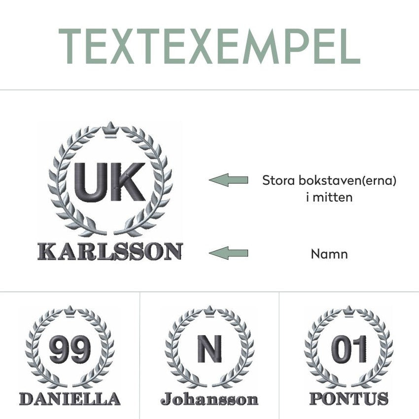 Textexempel för brodyr på ryggsäck och gymnastikpåse