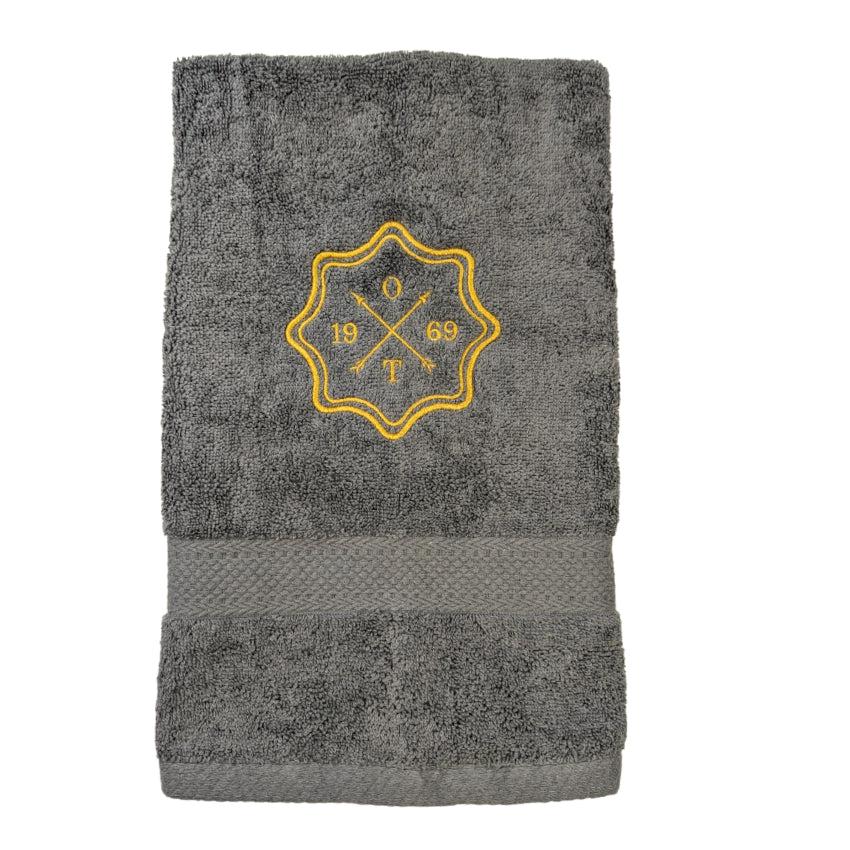 Handduk med emblem och initialer - grå