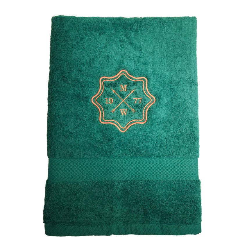 Handduk med emblem och initialer - petrol