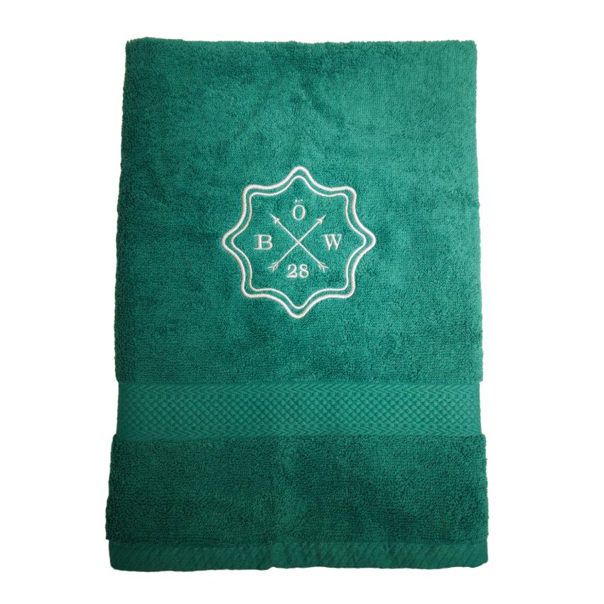 Handduk med emblem och initialer - petrol